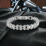 Sk2005 April 3/8’ Wide Clear Crystals Stainless Steel Motorcycle Bike Chain Bracelet Ladies