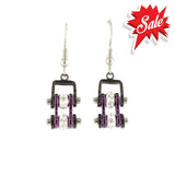 Sk2009E Mini Two Tone Black Candy Purple With Crystal Centers Bike Chain Earrings Stainless Steel