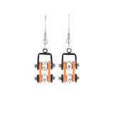 Sk2012E Mini Two Tone Black Orange With Crystal Centers Bike Chain Earrings Stainless Steel