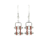 Sk2014E Mini Two Tone Silver Candy Red With Crystal Centers Bike Chain Earrings Stainless Steel