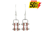 Sk2014E Mini Two Tone Silver Candy Red With Crystal Centers Bike Chain Earrings Stainless Steel