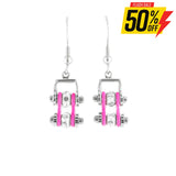 Sk2018E Mini Two Tone Silver Pink With Crystal Centers Bike Chain Earrings Stainless Steel