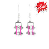 Sk2018E Mini Two Tone Silver Pink With Crystal Centers Bike Chain Earrings Stainless Steel