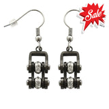 Sk2020E Gunmetal Silver Crystal Centers Bike Chain Earrings Stainless Steel Motorcycle Biker Jewelry