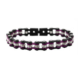 Sk2025 3/8’’ Wide Mini Size Gunmetal/Candy Purple With White Crystal Centers Stainless Steel