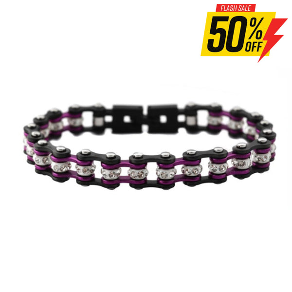 Sk2025 3/8’’ Wide Mini Size Gunmetal/Candy Purple With White Crystal Centers Stainless Steel