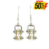 Sk2096E Mini Two Tone Silver Gold With Crystal Centers Bike Chain Earrings Stainless Steel