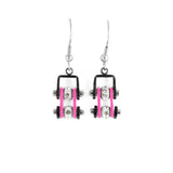Sk2097E Mini Two Tone Black Pink With Crystal Centers Bike Chain Earrings Stainless Steel