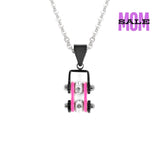 Sk2097N Pendant Mini Chain Link With Necklace Black Hot Pink Stainless Steel