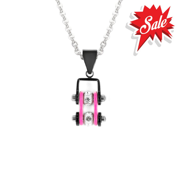 Sk2097N Pendant Mini Chain Link With Necklace Black Hot Pink Stainless Steel