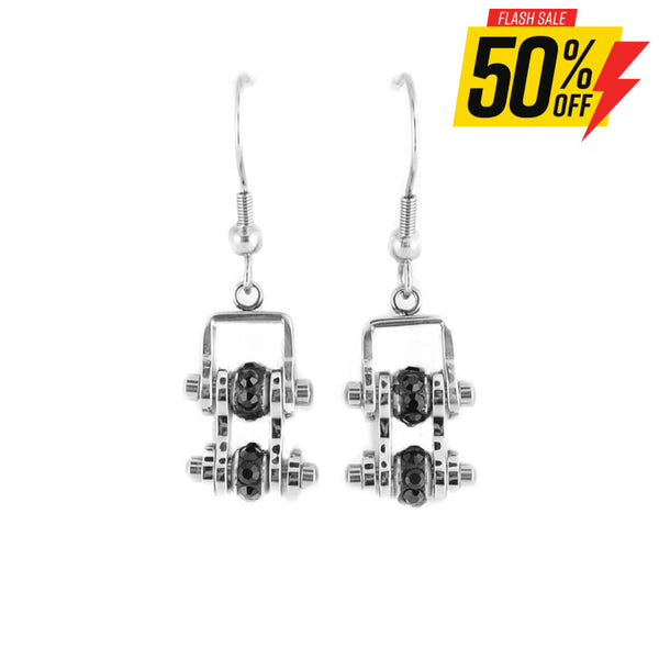 Sk2206E Mini All Stainless Black Crystal Centers Bike Chain Earrings Steel Motorcycle Biker Jewelry