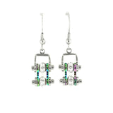 Sk2207E Mini Two Tone Silver Rainbow With Crystal Centers Bike Chain Earrings Stainless Steel
