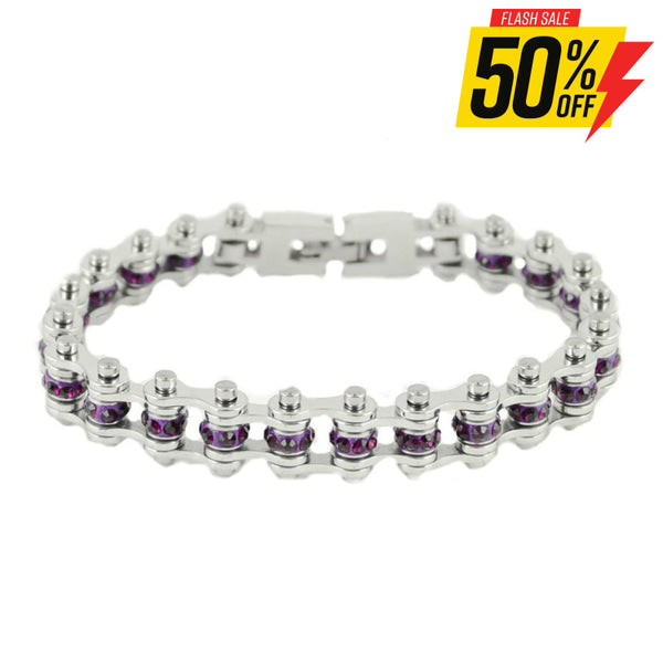 Sk2210 February 3/8’’ Wide Amethyst Color Crystal Centers Ladies Bracelets