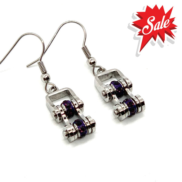 Sk2210E February Edition Mini 3/8’’ Wide Stainless Steel Amethyst Imitation Crystal Earrings