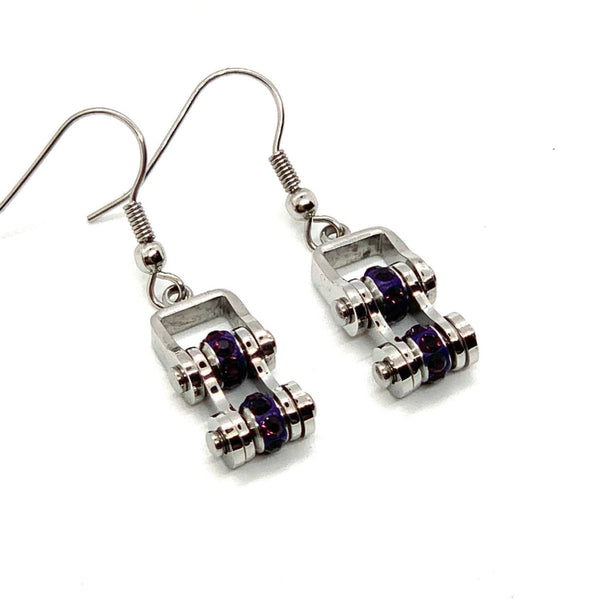 Sk2210E February Edition Mini 3/8’’ Wide Stainless Steel Amethyst Imitation Crystal Earrings