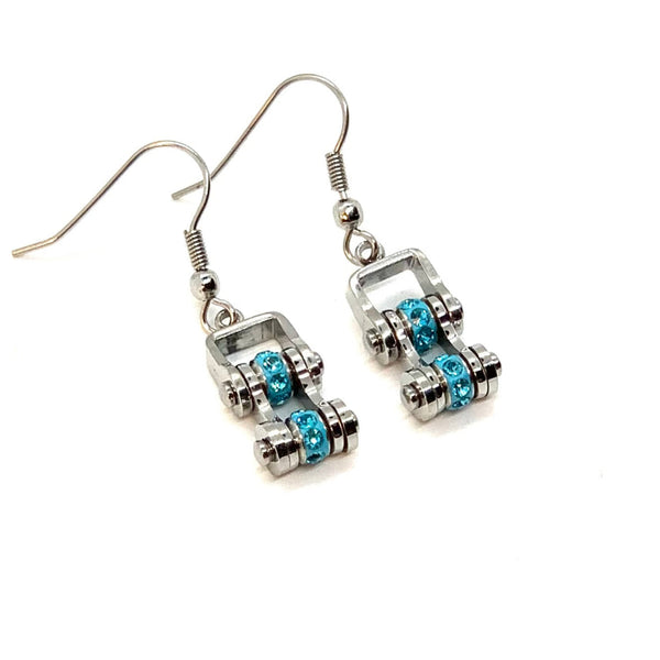 Sk2211E March Edition Mini 3/8’’ Wide Stainless Steel Aquamarine Imitation Crystal Earrings