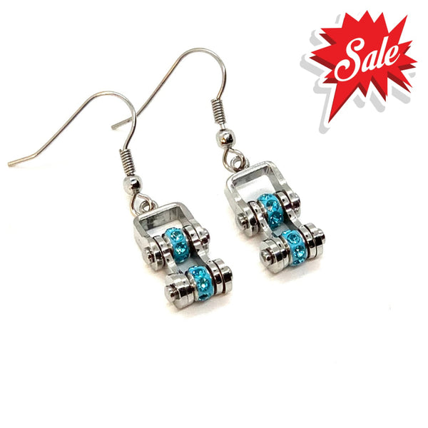 Sk2211E March Edition Mini 3/8’’ Wide Stainless Steel Aquamarine Imitation Crystal Earrings