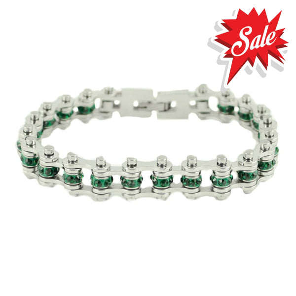 Sk2212 May 3/8’’ Wide Emerald Color Crystal Centers Birthstone Bracelet Ladies Bracelets