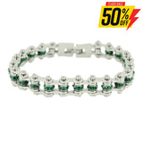 Sk2212 May 3/8’’ Wide Emerald Color Crystal Centers Birthstone Bracelet Ladies Bracelets