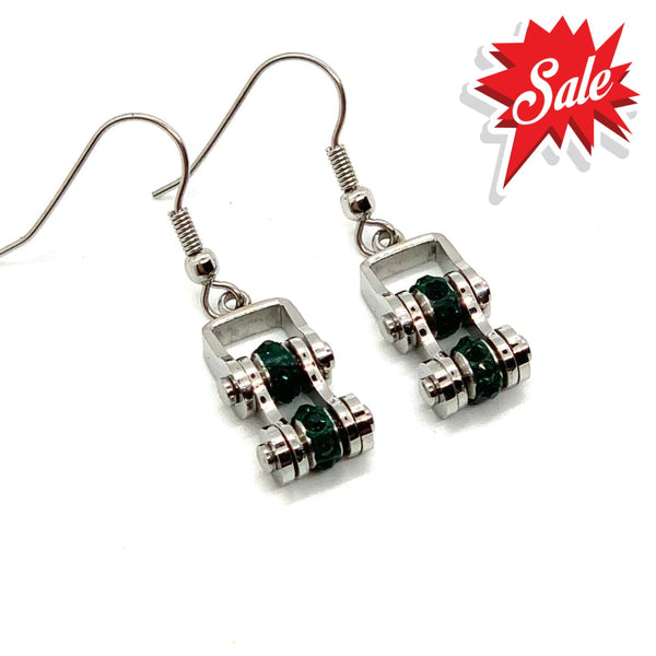 Sk2212E May Edition Ladies Mini 3/8’’ Wide Stainless Steel Emerald Imitation Crystal Earrings