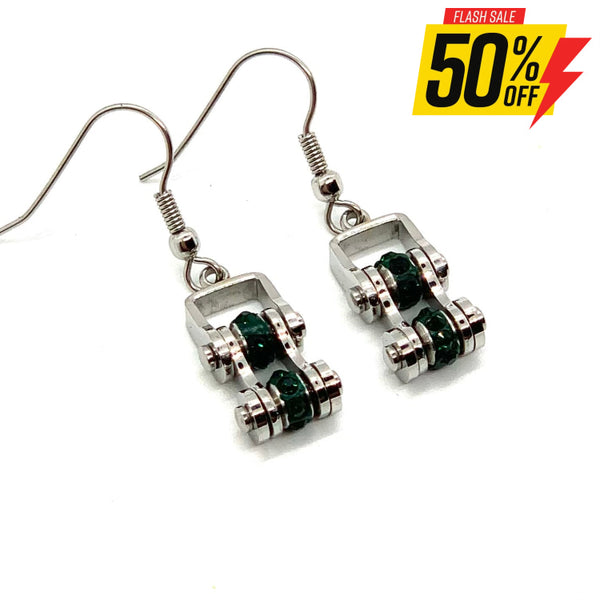 Sk2212E May Edition Ladies Mini 3/8’’ Wide Stainless Steel Emerald Imitation Crystal Earrings