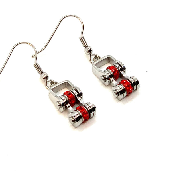 Sk2214E July Edition Ladies Mini 3/8’’ Wide Stainless Steel Ruby Imitation Crystal Earrings
