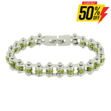 Sk2215 August 3/8’’ Wide Peridot Color Crystal Centers Bike Chain Bracelet Ladies Bracelets