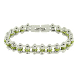 Sk2215 August 3/8’’ Wide Peridot Color Crystal Centers Bike Chain Bracelet Ladies Bracelets