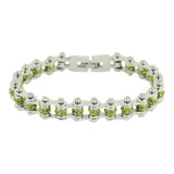 Sk2215 August 3/8’’ Wide Peridot Color Crystal Centers Bike Chain Bracelet Ladies Bracelets
