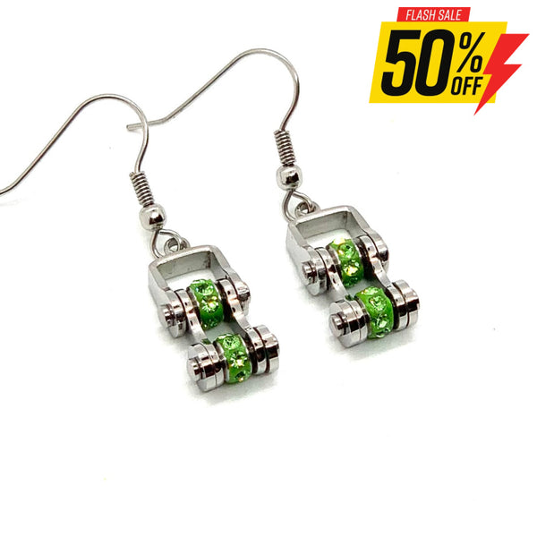 Sk2215E August Edition Mini 3/8’’ Wide Stainless Steel Peridot Imitation Crystal Earrings