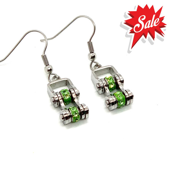 Sk2215E August Edition Mini 3/8’’ Wide Stainless Steel Peridot Imitation Crystal Earrings