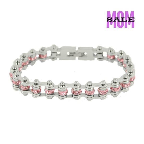 Sk2216 October 3/8’ Wide Pink Tourmaline Color Crystal Centers Bracelet