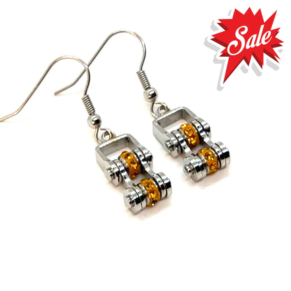 Sk2217E November Edition Mini 3/8’’ Wide Stainless Steel Citrine Imitation Crystal Earrings