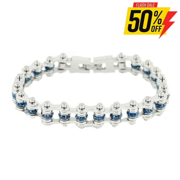 Sk2218D December 3/8’’ Wide Blue Zircon Color Crystal Centers Ladies Bracelets