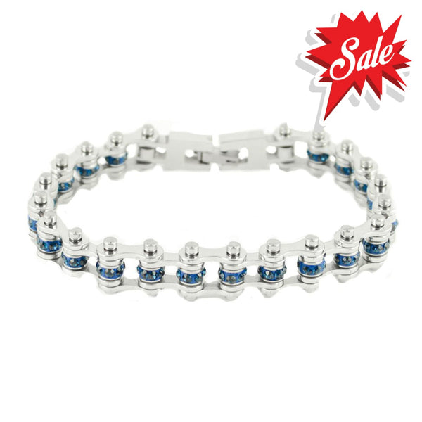 Sk2218D December 3/8’’ Wide Blue Zircon Color Crystal Centers Ladies Bracelets