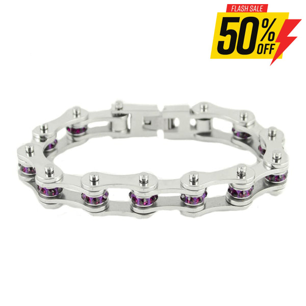 Sk2220 February 1/2’’ Wide Amethyst Color Crystal Centers Bracelet