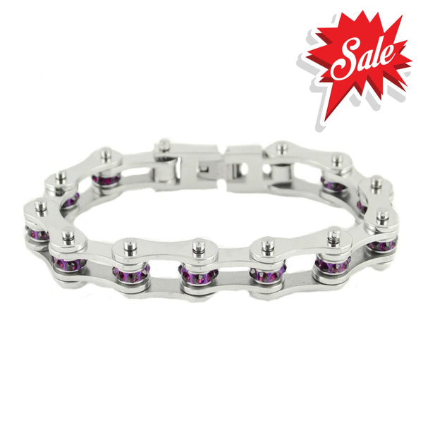 Sk2220 February 1/2’’ Wide Amethyst Color Crystal Centers Bracelet