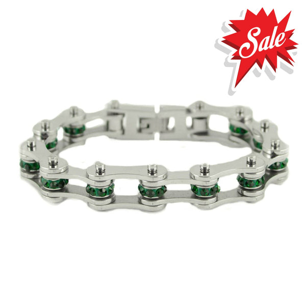 Sk2222 May 1/2’’ Wide Emerald Color Crystal Centers Bracelet