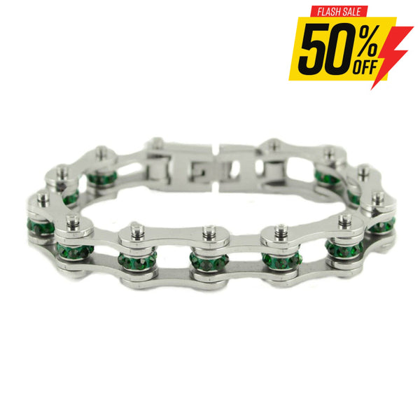 Sk2222 May 1/2’’ Wide Emerald Color Crystal Centers Bracelet