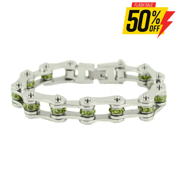 Sk2224 August 1/2’’ Wide Peridot Color Crystal Centers Bracelet