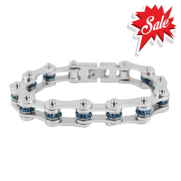 Sk2227D December 1/2’’ Wide Blue Zircon Color Crystal Centers Bracelet