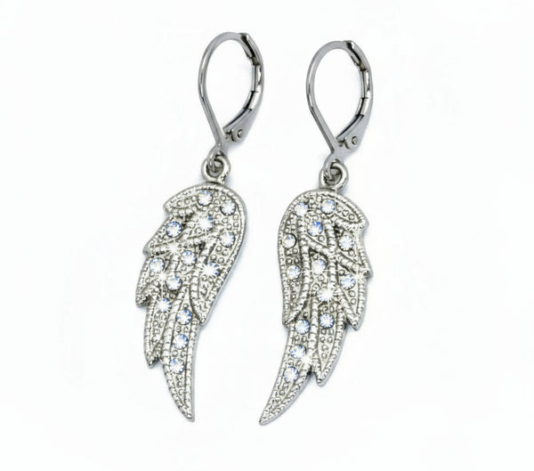 SK2235B Wing Earrings Bling Lever Back Earrings