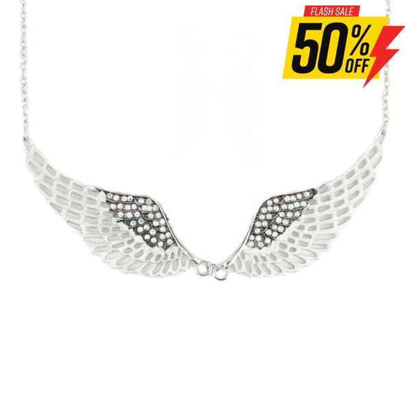 Sk2240 Silver Black Painted Winged Necklace Imitation Crystals Necklaces