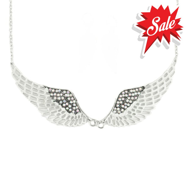 Sk2240 Silver Black Painted Winged Necklace Imitation Crystals Necklaces