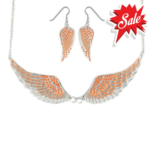 Sk2241B Combo Set Orange Painted Winged Earring + Necklace Imitation Crystal & Earrings