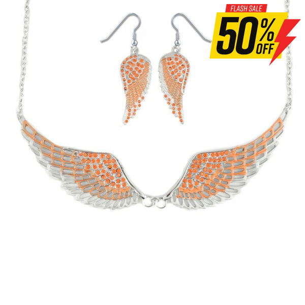 Sk2241B Combo Set Orange Painted Winged Earring + Necklace Imitation Crystal & Earrings