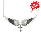 Sk2242 Black Painted Winged Necklace With Cross White Imitation Crystals Necklaces