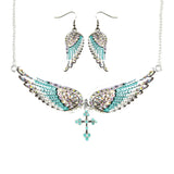 Sk2244B Combo Set Seafoam Painted Winged Earring + Cross Necklace White Imitation Iridescence