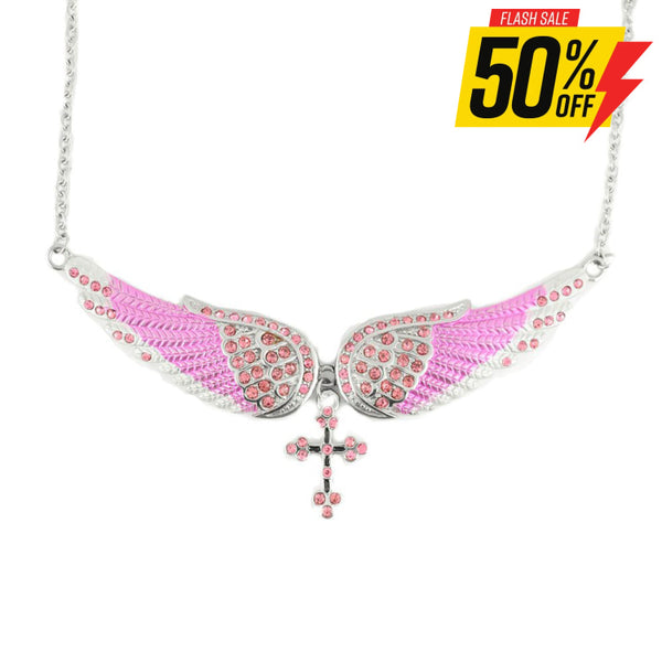 Sk2245 Large Pink Painted Winged Necklace With Cross Imitation Crystals Necklaces