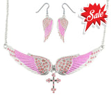 Sk2245B Combo Set Pink Painted Winged Leverback Earring + Cross Necklace Imitation Crystal &